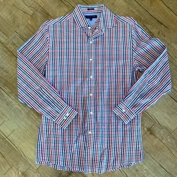 Men's Plaid Tommy Hilfiger Button Down Dress Shirt - Picture 1 of 8